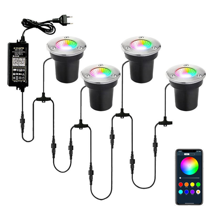 Музыкальный таймер, мобильное приложение для управления RGB, наземный свет, 4 упаковки, 12 Вт, IP67, водонепроницаемые низковольтные светодиодные наземные лампы RGB
