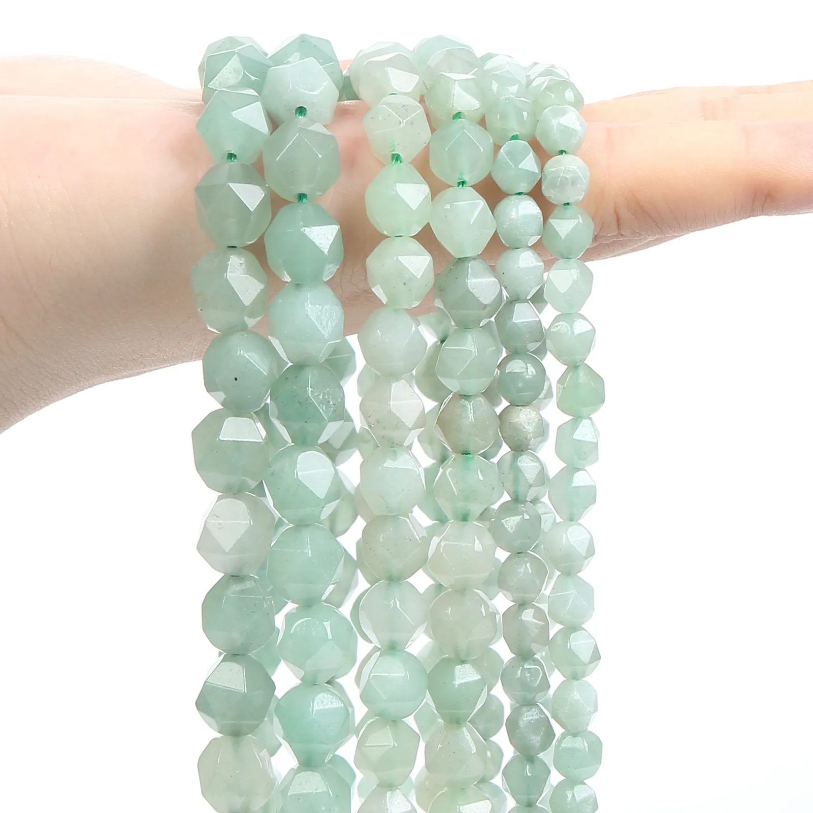 Olive Shape Faceted Green Aventurine Stone Beads Natural Stone Beads Round Loose Beads For Jewelry Making DIY Bracelets Handmade