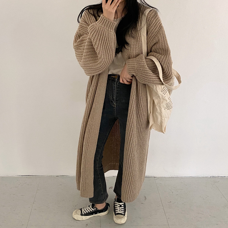 Casual Long Knitted Cardigan Women Tops Mujer Vintage Loose Sweater Coat Solid Oversized Jumper Korean Fashion Clothes