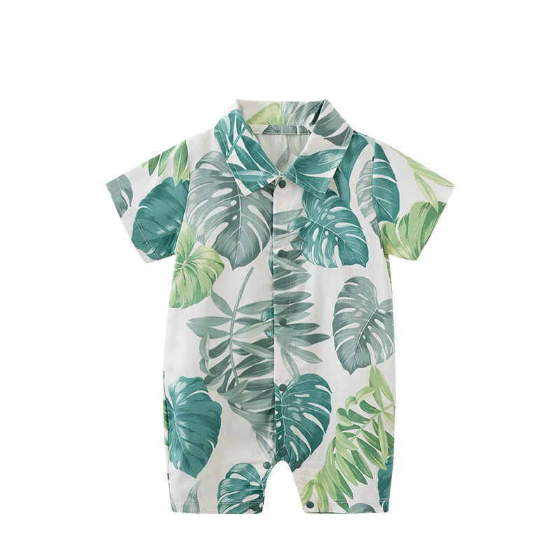 Summer New Baby Set Green Plant Short Sleeve Baby Bodysuit Made of Pure Cotton with High Quality