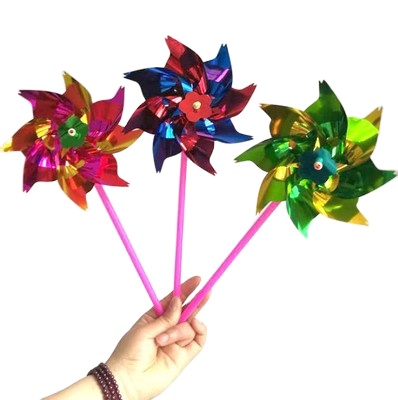 Custom Solar Rainbow Poly Petal Plastic Garden Pinwheel Windmill For Holiday