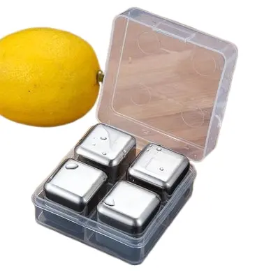 304 Stainless steel quick-freeze metal 4pcs in box ice grain coffee drink whiskey stone ice cube