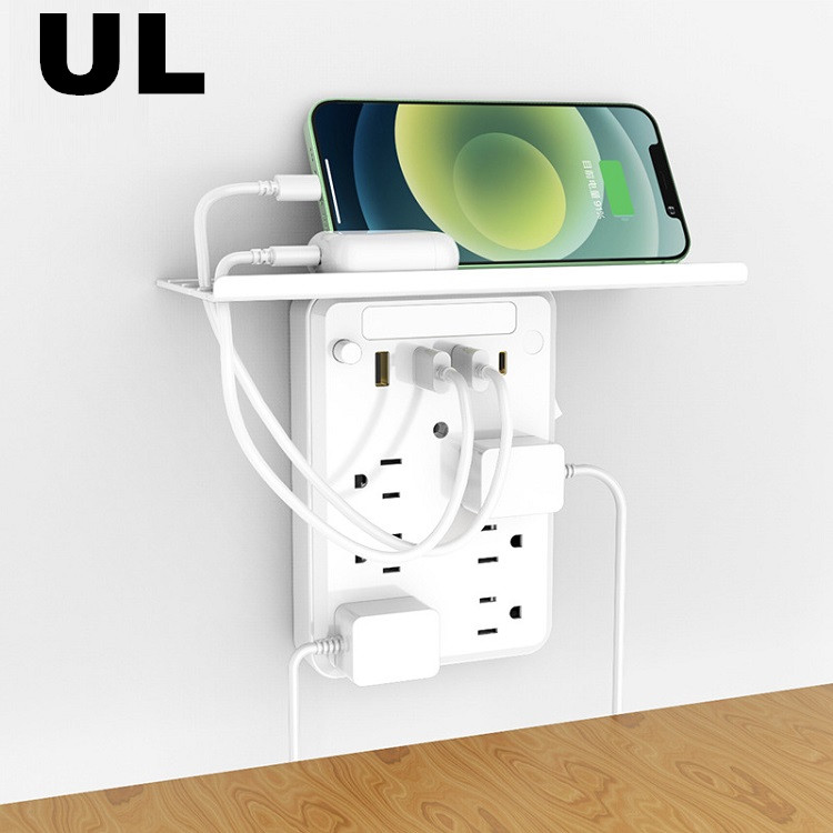 Регулируемое Сетевое зарядное устройство с USB-портом, 6 розеток, с полкой и 4 портами USB Type-C