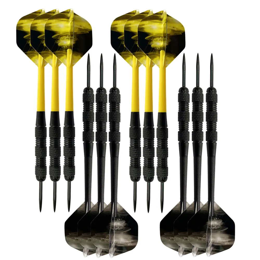 12pcs 20g Dart Set Included 6 Yellow 6 Black Steel Tip Darts Flight