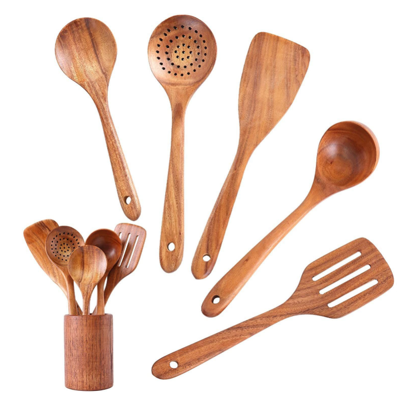 7 pcs set Teak Wooden Set Spatula Kitchen Tools Non-Stick Cookware Set Wooden Cooking Utensil