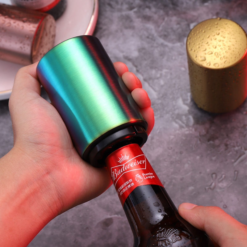 Stylish Stainless Steel Magnetic Push Down Automatic Beer Bottle Opener Portbale Bottle Cap Opener