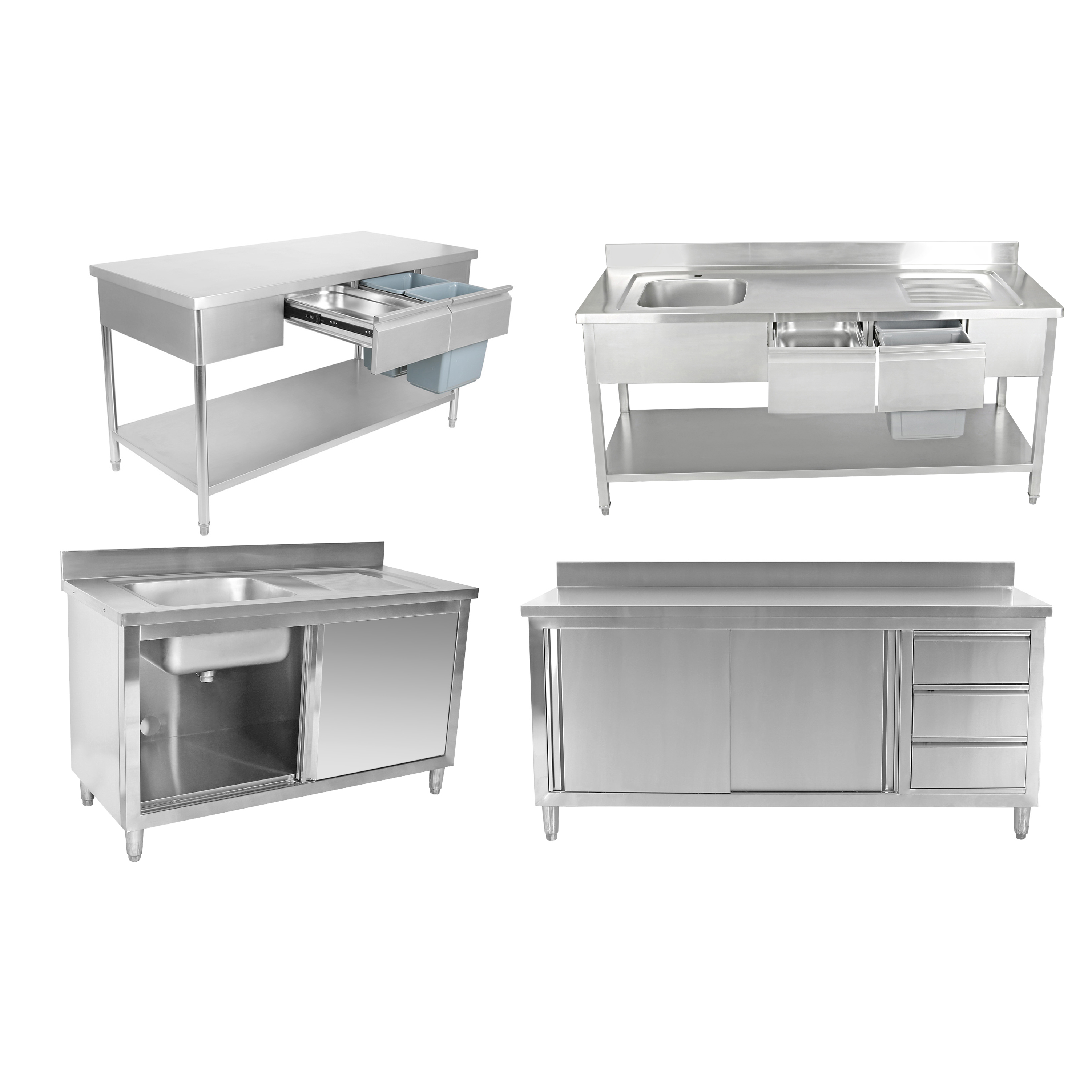 Stainless steel work table, shelf, storage rack and more kitchen furniture for restaurant