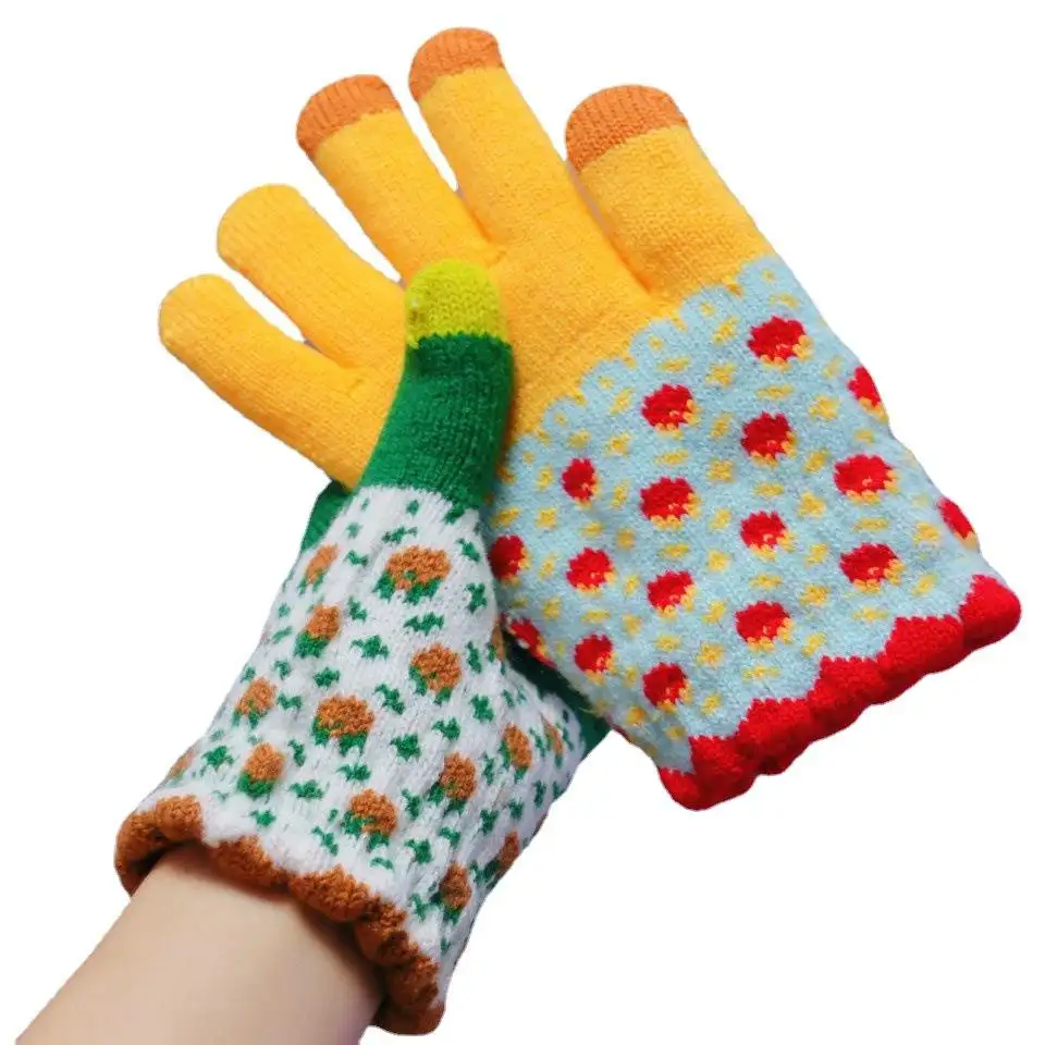 Разноцветные Женские студенческие вязаные перчатки, зимние теплые нескользящие спортивные велосипедные варежки, шерстяные вязаные теплые перчатки для сенсорных экранов
