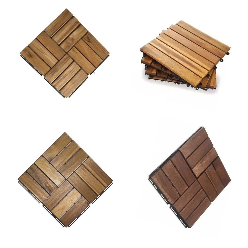 Acacia Wood Interlocking Deck Tiles, Plastic wood composite interlock deck tile or Plastic Decking Flooring Tiles B6552