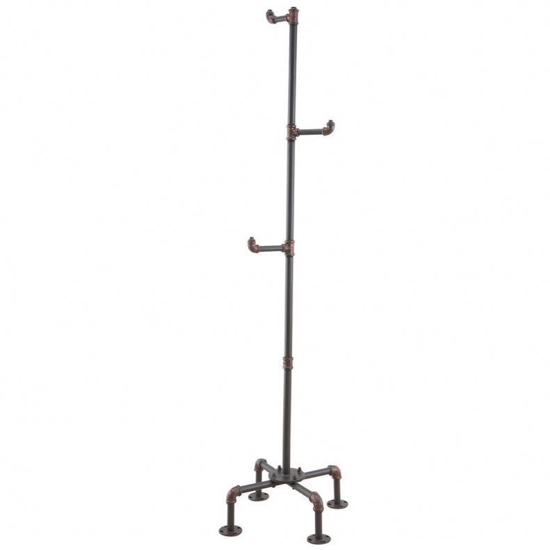 Portable Industrial Style Home Floor Standing Black Metal Pipe Coat Rack