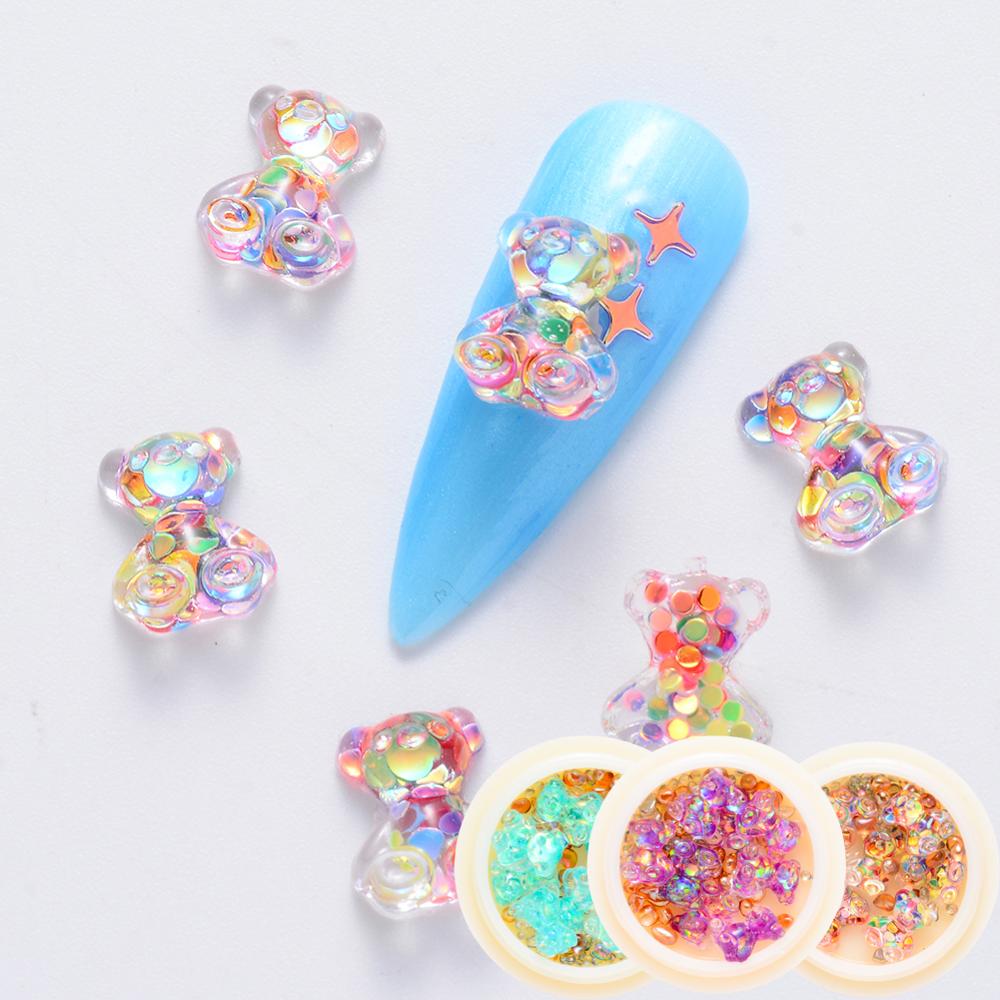 Kawaii футболка; Принт "Медвежонок" Дизайн Стразы микс мини камни 3D Шарм полимерного материала Маникюр ювелирные изделия Аксессуары для нейл-арта