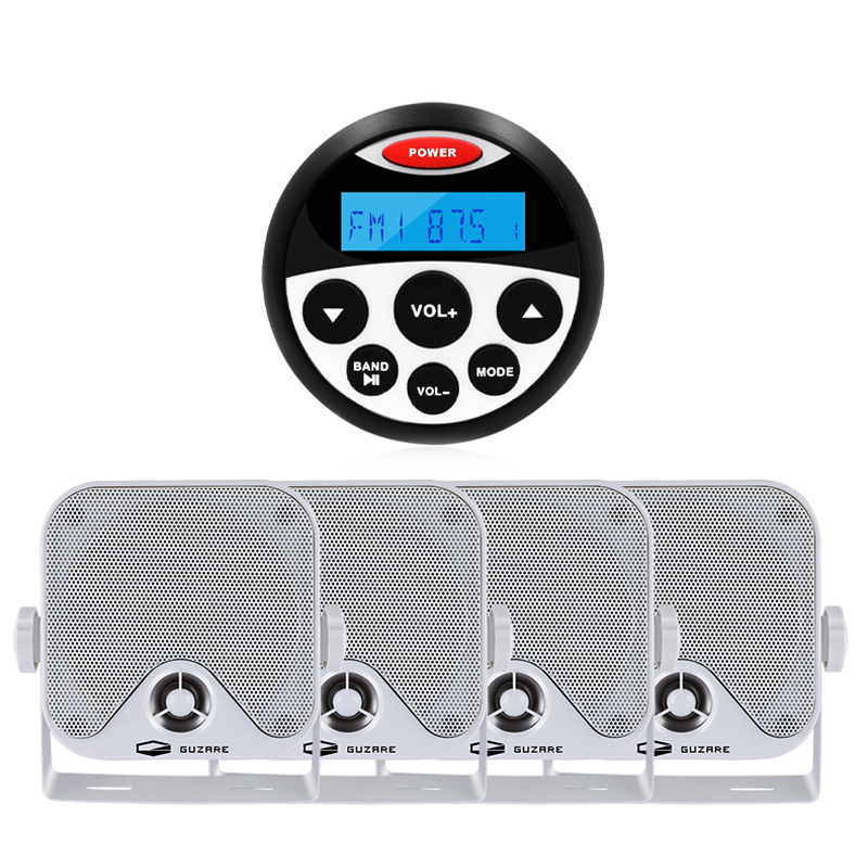 Marine Waterproof BT Radio Stereo FM AM Digital Media Audio Player+2 Pairs 4 inch Stereo Speakers For ATV UTV Golf Boat Tractor