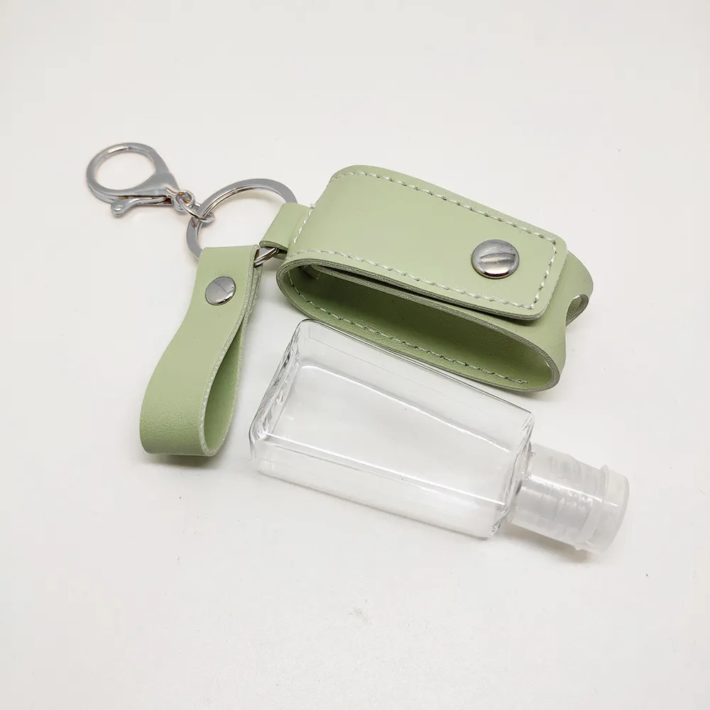 Wholesale Container Sanitizer Keychain Leather Case Hand Sanitzer Holder Sanitation Keychain