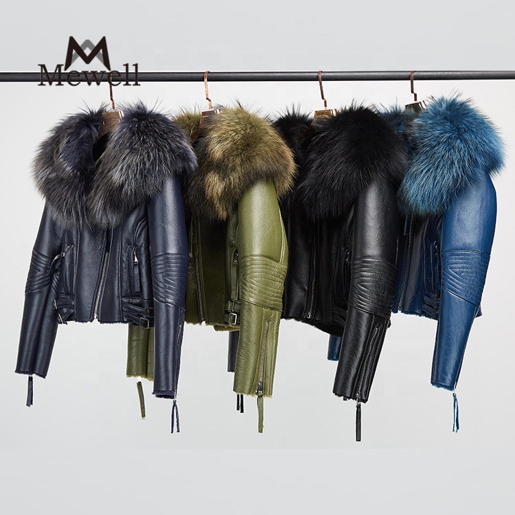 Autumn/Winter Womens Korean Style Double Face Sheepskin Coat Short Large Fur Collar Winter Coats Women's Jackets