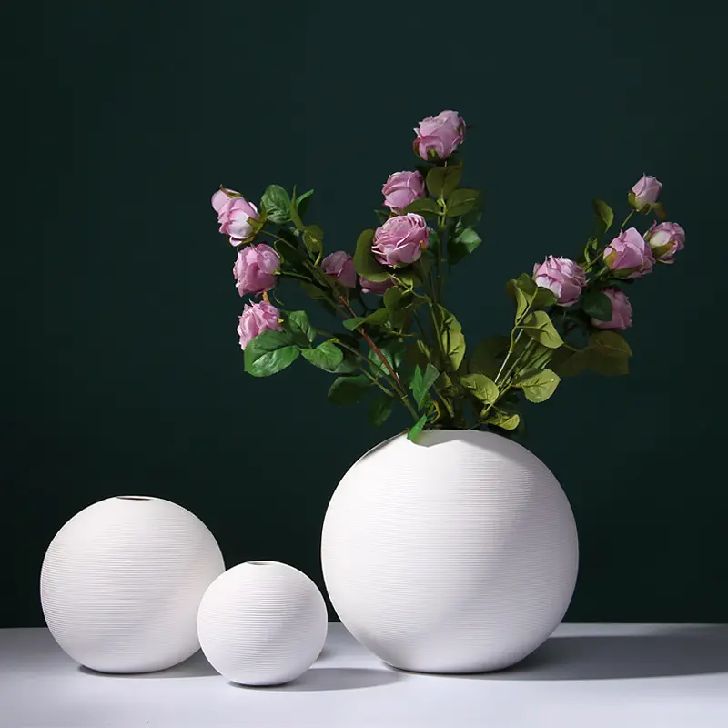Nordic minimalist wholesale round white ceramic decoration model vase