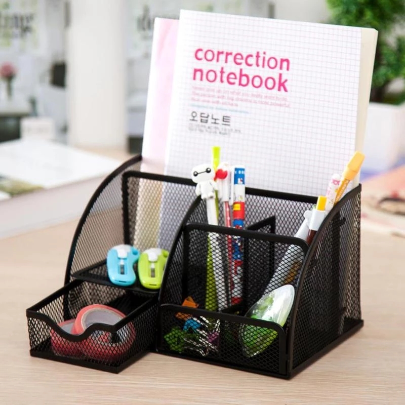 6 Grids/9 Grids Multifunction Desk Organizer Mesh School Office Stationery Storage Iron Metal Pen Pencil Holder Stand Container
