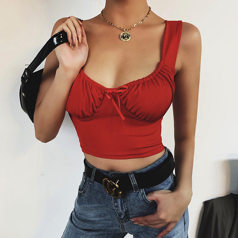 Hot selling camisole Slim bow-knot pleated blouse U-neck fancy camisole top short style vest lingerie women woman