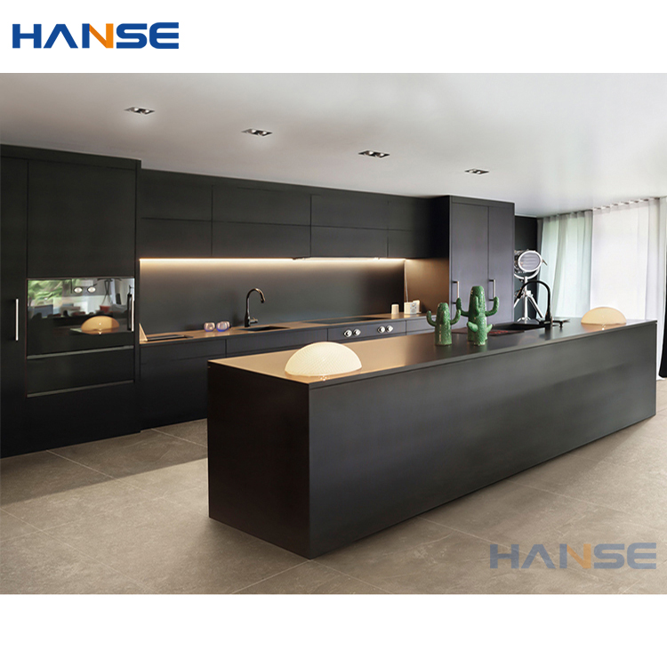 Custom complete set mdf wood cupboard cabinet furniture designs luxury modern black lacquer plywood kitchen cabinets for sale