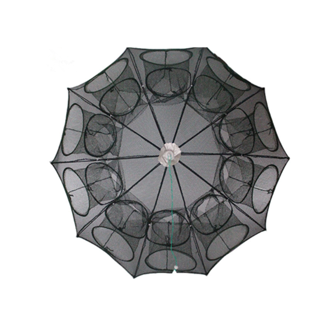 UT661 Durable Nylon Shrimp Crab Trap Cast Steel Wire Frame Umbrella Folded Portable Hexagon 6 Holes Big Entrance Fishing Traps