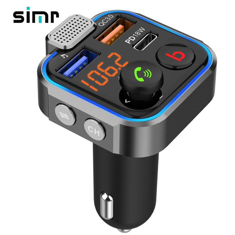 simr Car QC3.0 PD20W Charger BT5.0 Bass Mp3 Playe Large Microphone car Music player Transmitter fm