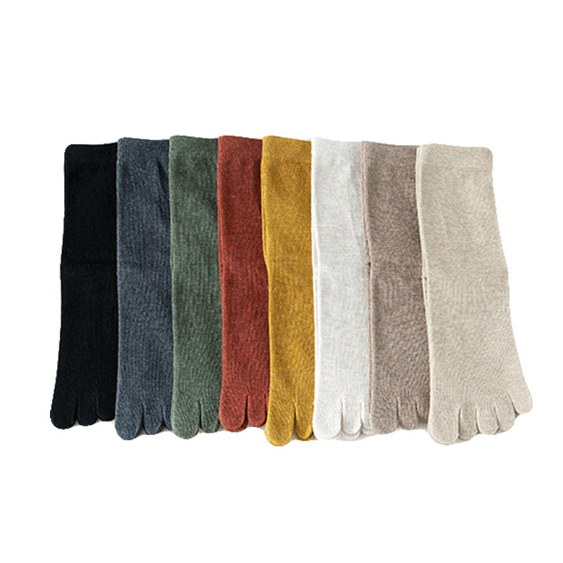 Solid Color Simple Sports Five-Finger Socks Breathable Comfortable Mid-Calf Length Socks Men's Socks