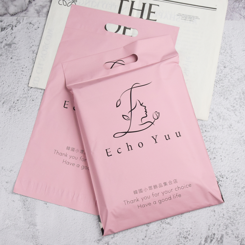 custom print logo pink mailer envelope plastic courier flyer packaging plastic pe mail shipping bag with handle