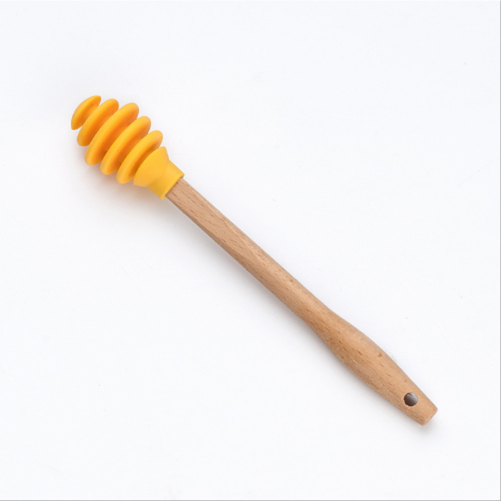 Silicone Honey Dipper Honey Stick Reusable Coffee Stir Sticks Stir Rods Bee Honey Spoon Stirring Scooper with Wood Handle