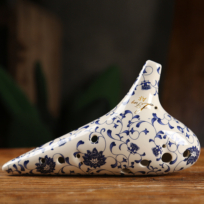 12 Hole Ocarina Blue And White Ceramic Legend Of Ocarina Flute Chinese Traditional Music Instrument