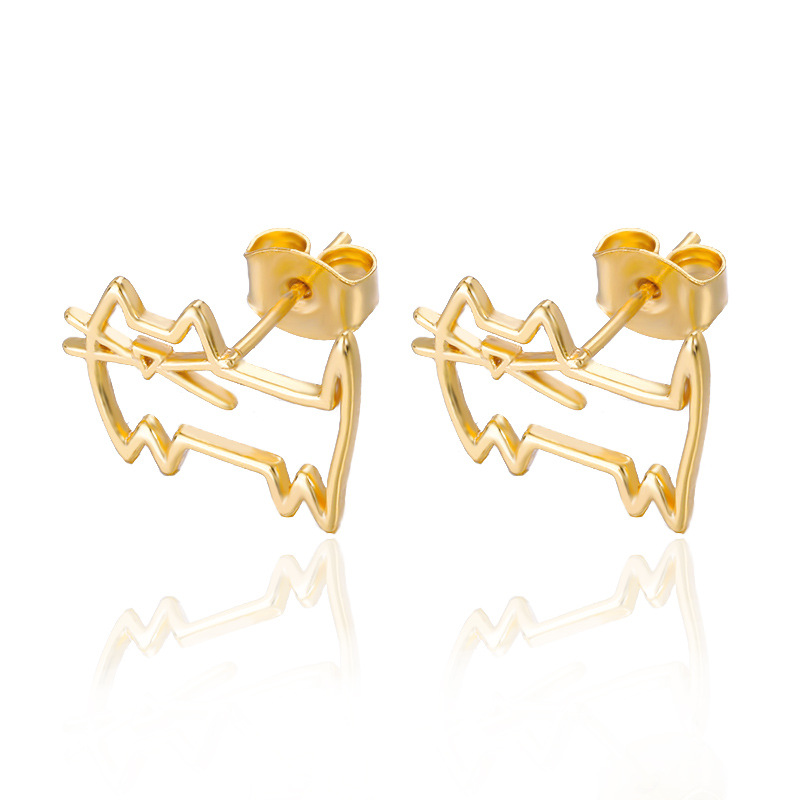 Korean version of popular simple titanium steel hollow cat men and women stainless steel earrings