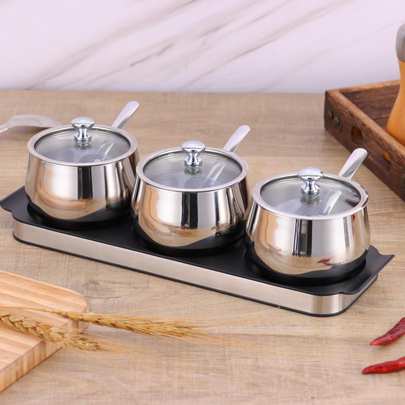 High quality 304 stainless steel spice jar set with lid and spoon kitchen gadgets easy to clean