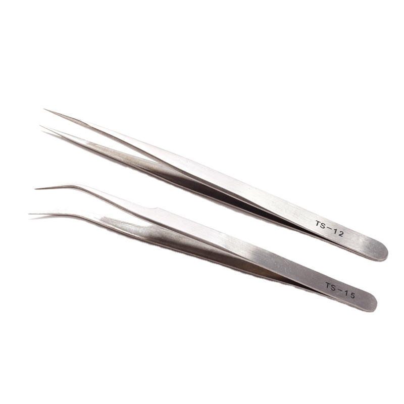 Wholesale manicure tools Anti-static stainless steel elbow Straight head nail art tweezers Pick up drill Multi-purpose Care
