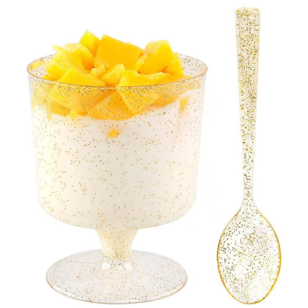2019 New Fancy Gold Glitter Plastic Wine Goblet Sundaete Cup