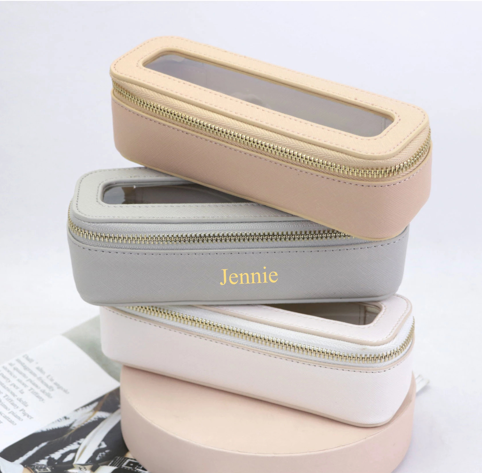 Small Private label zipper pink makeup and cosmetic bags case custom pu clear cosmetic bag