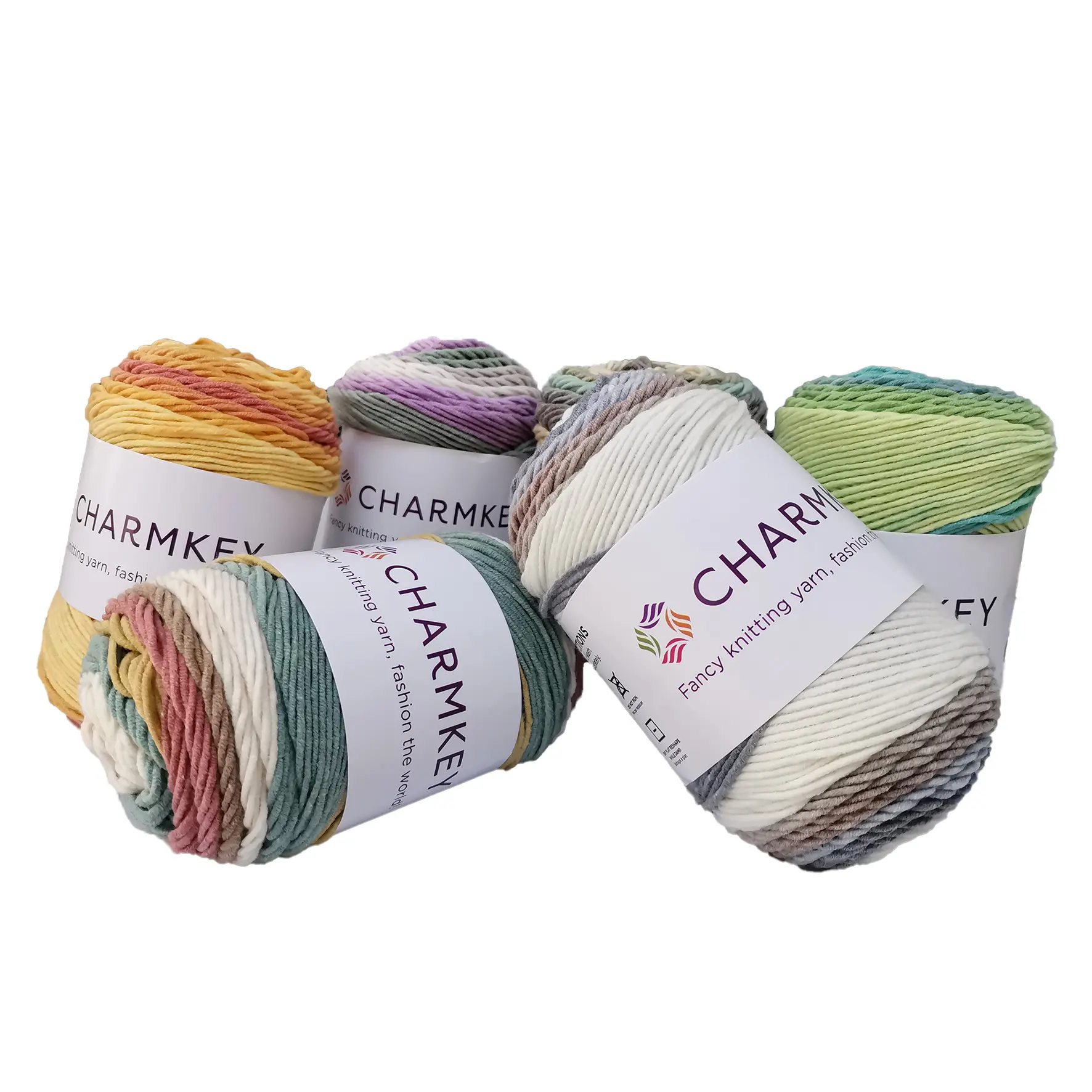 Charmkey rainbow rich color cake high bulk 45% acrylic 55% cotton yarn for hand knitting baby sweater fashion color mixed