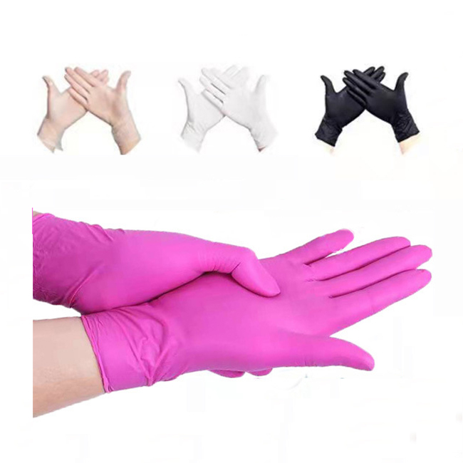 Wholesale car cleaning room beauty care tatto black purple red pink nitrile rubber powder free cleaning uses hand gloves