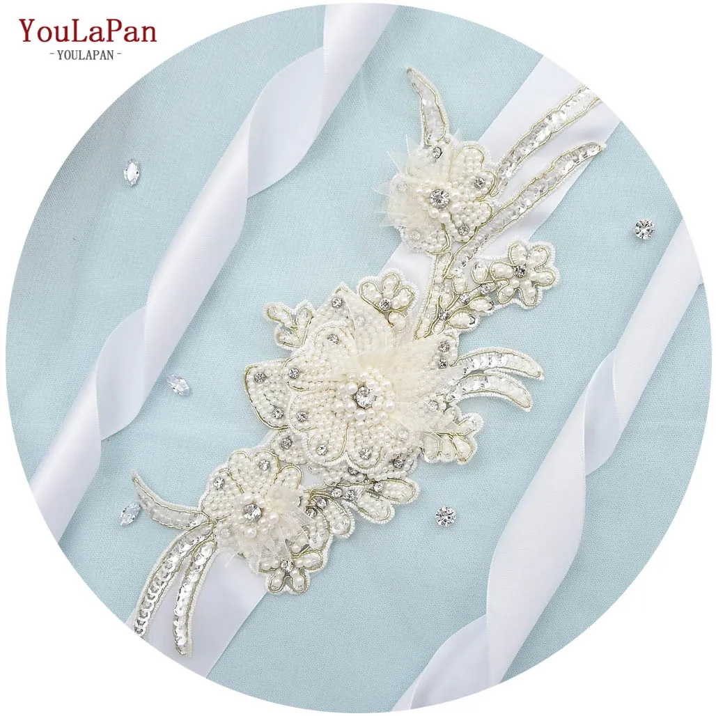 YouLaPan S428 Wholesale Fashion Chiffon Flower Beads Satin , Western Style Design Applique Bridal Belt