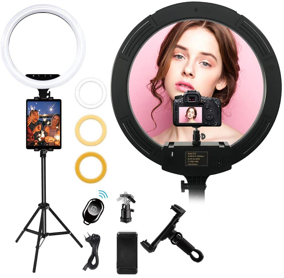 18 Inch Ring Light with Stand Dimmable LED Ring Light with Carry Bag Lighting for Live Stream/Makeup/Video/Camera/YouTube