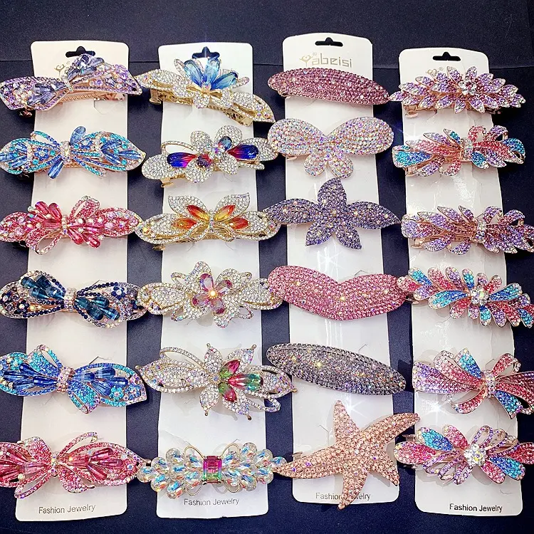 PUSHI New color zircon 6 or 8 cm mix spring clip hair clutchers clips rhinestone hair clips for women hair accessories wholesale