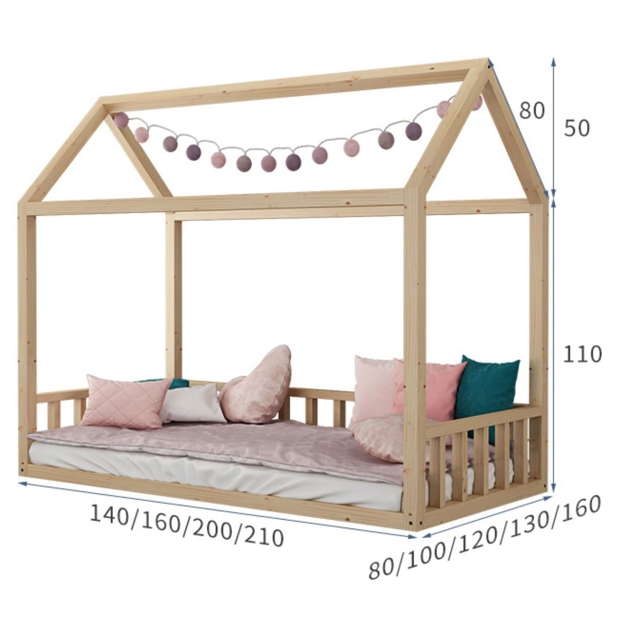 INS Hot Sale Nordic style Furniture Baby Beds Eco-friendly Solid Wooden Kids House Bed