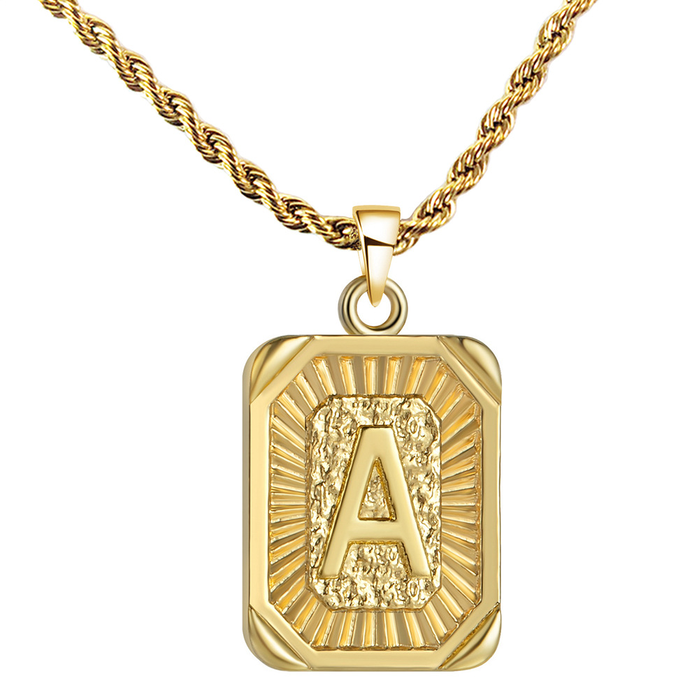 New Arrival Hiphop Alphabet A-Z Letter Necklace 18K Gold Plated Stainless Steel Rope Chain Initial Pendant Necklace