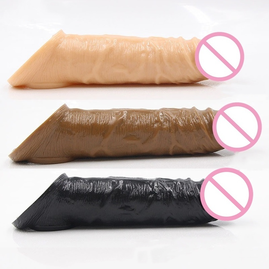 Realistic Cock Enlarger Extender Large Reusable Peni Condom Delay Extension Sex Toy for Men Penis Sleeve