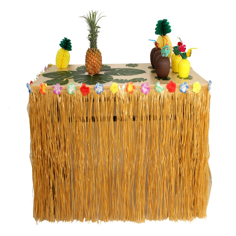 Hawaiian Luau Yellow Grass Table Skirt for Hawaiian Luau Birthday Party Decorations