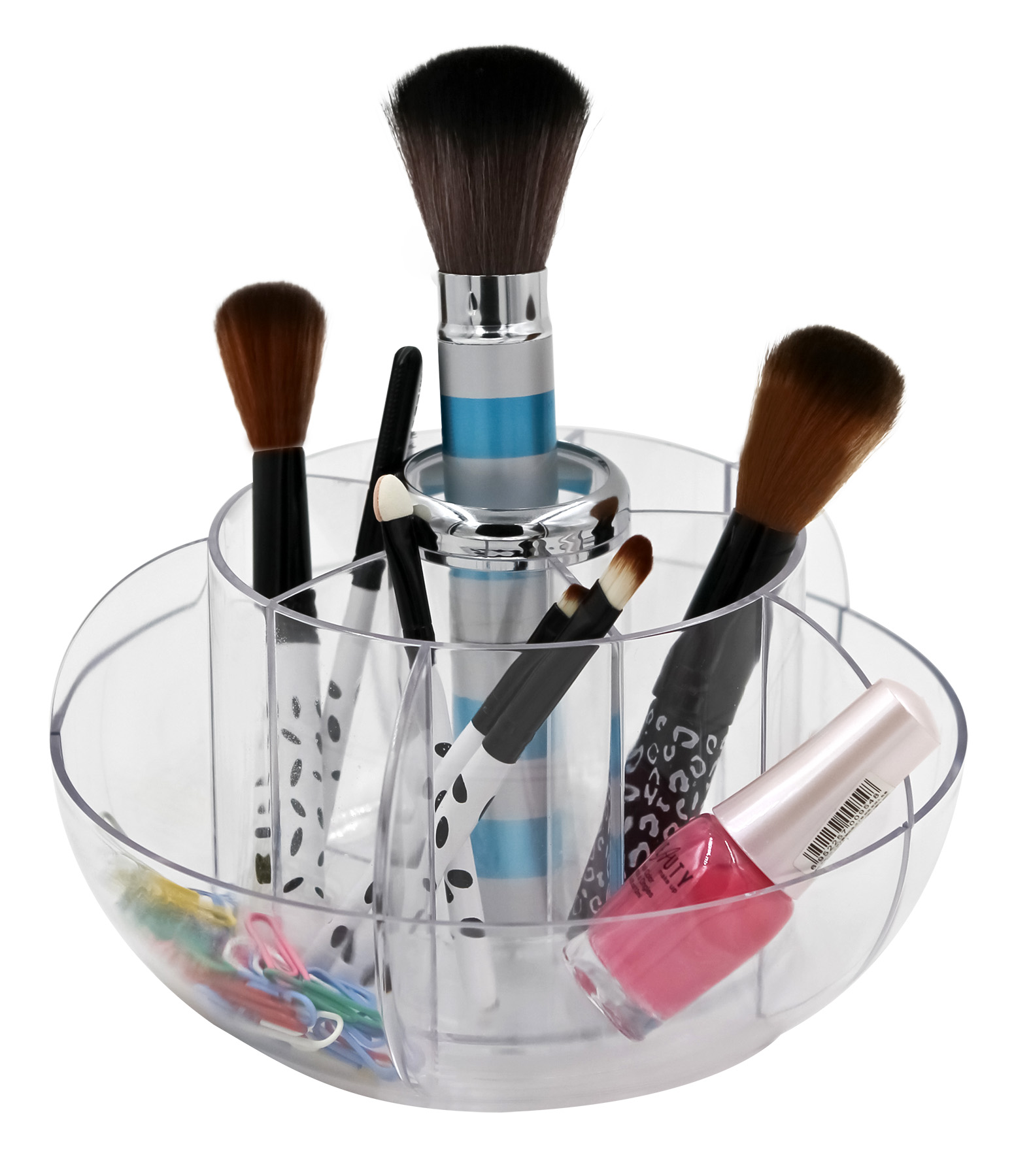 High Quality KEJEA Clear/Brown Revolving Pen Holder Plastic Rotating Desk Organizer