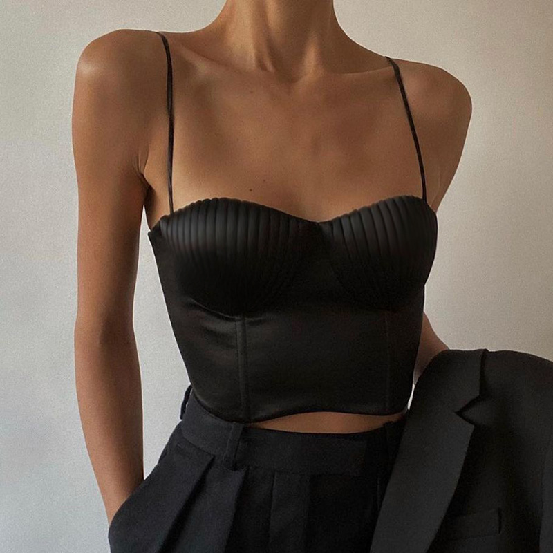 New summer Shell fold tight sexy pure color small condole belt short camisoles hot girl sexy camisole