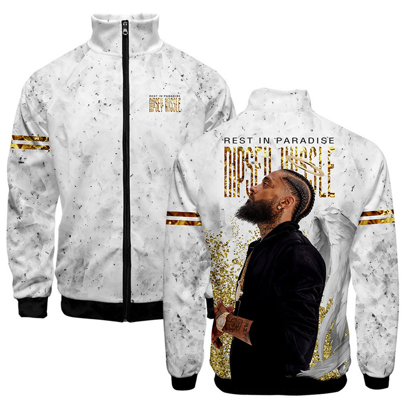OEM дизайн на заказ, Мужской пуловер на молнии, пальто, американский рэпер Nipsey Hussle, 3D куртка с воротником-стойкой