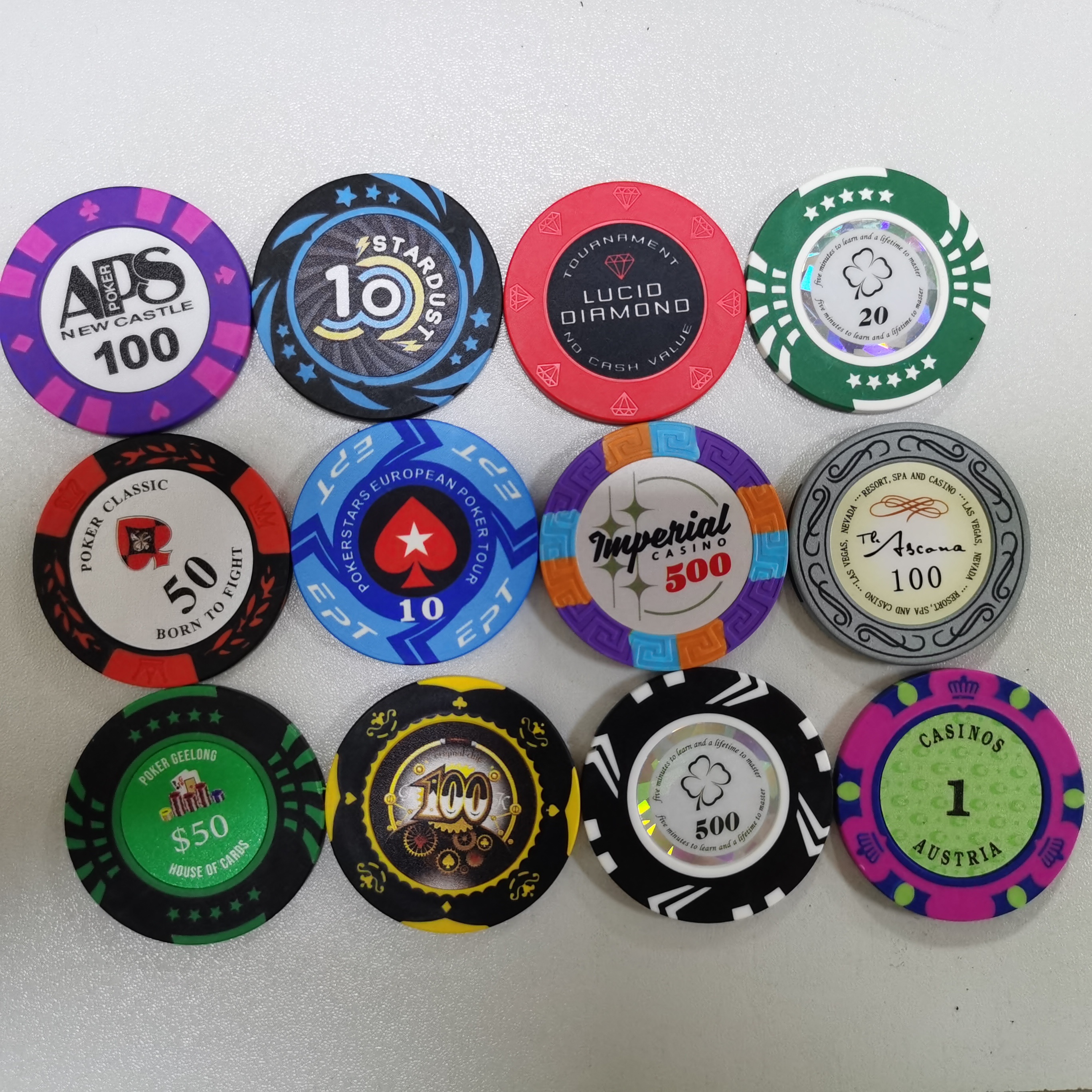 Custom Printed Casino Poker Chips Set Mini Poker Chip Acrylic OEM Customized Plastic Color Material Origin Certificate Dia Size
