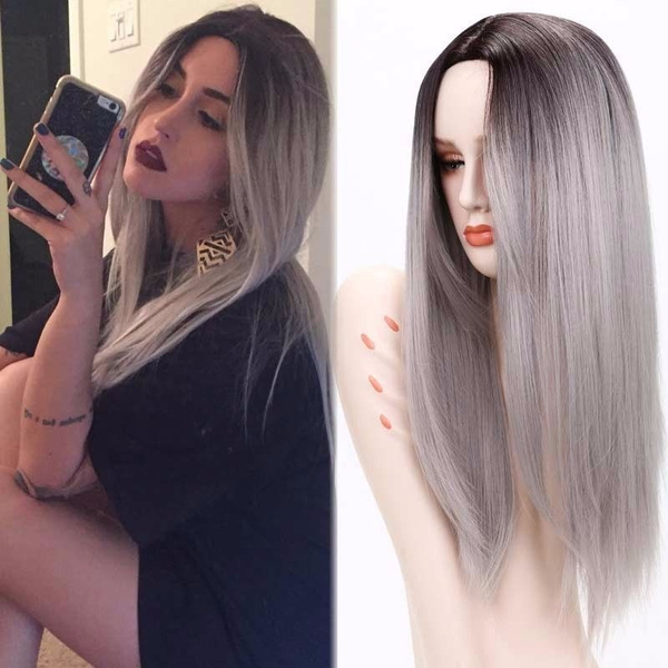 26" Scene Wig American Mixed Color Synthetic Hair Synthetic Wigs Like Human Hair Cosplay Gradient Long Straight Wig
