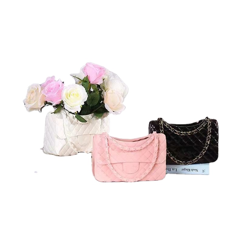 Creative Morandi Flower Arrangement Dried Flower Art Vase Luxury Resin Decoration Set Lady Handbag Hand Bag Flower Resin Vases