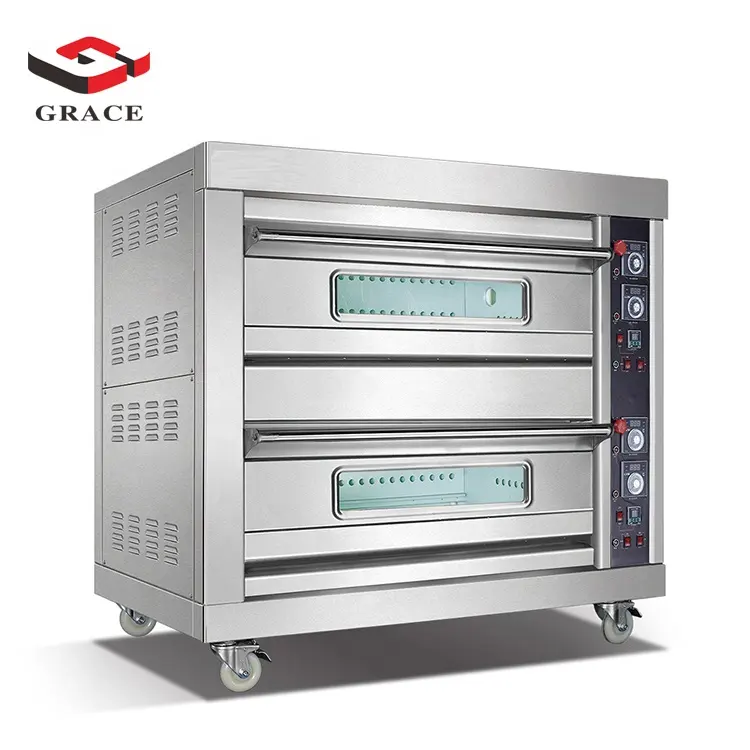 Bakery Equipment Oven Commercial Stainless Steel Free Standing Two Deck Four Tray Baking Pizza Gas