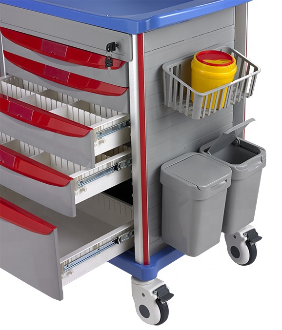 ABS Hospital Emergency Crash Cart Red OEM Lock Packing Furniture Wheels Plastic Color Trolley Brake Material Raw Origin Type ISO
